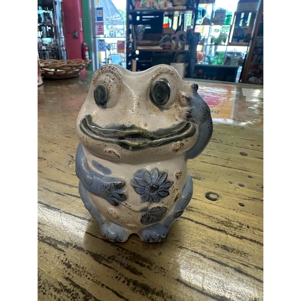 Vintage Pottery Blue/White Frog Bank